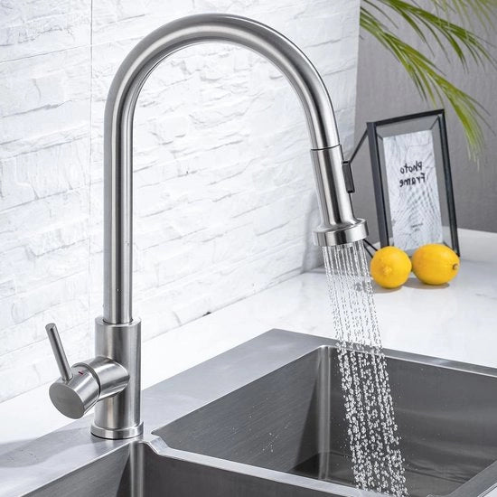 Cranio da cucina estensibile con 2 tipi di getto di acqua - Acciaio inossidabile lavorato a martello - Rotazione 360°