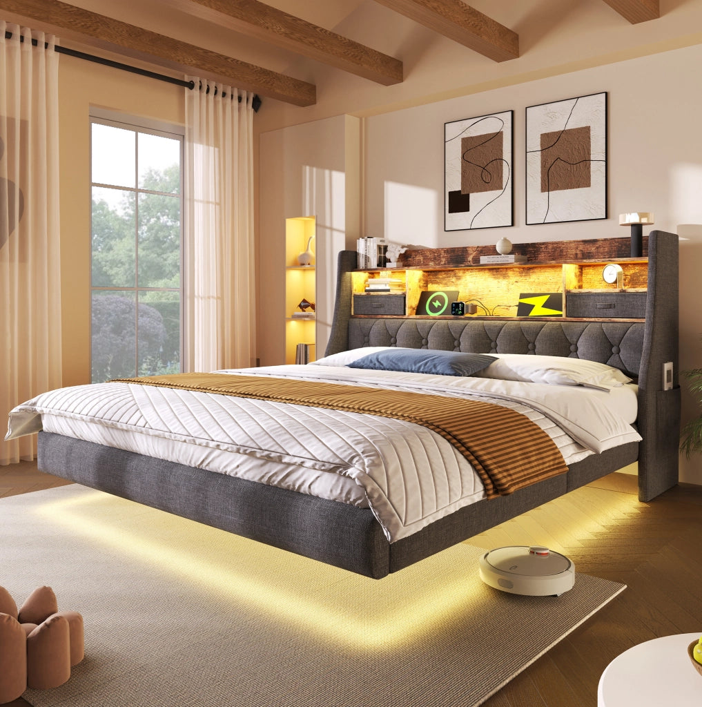 Letto matrimoniale 180x200 cm con LED, USB e vano testata
