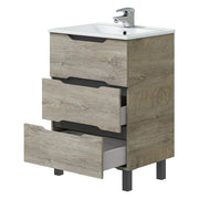 Sozop, Mobile Sottolavabo 3 Cassetti, 60x45x86h cm Marrone Rovere Grigio