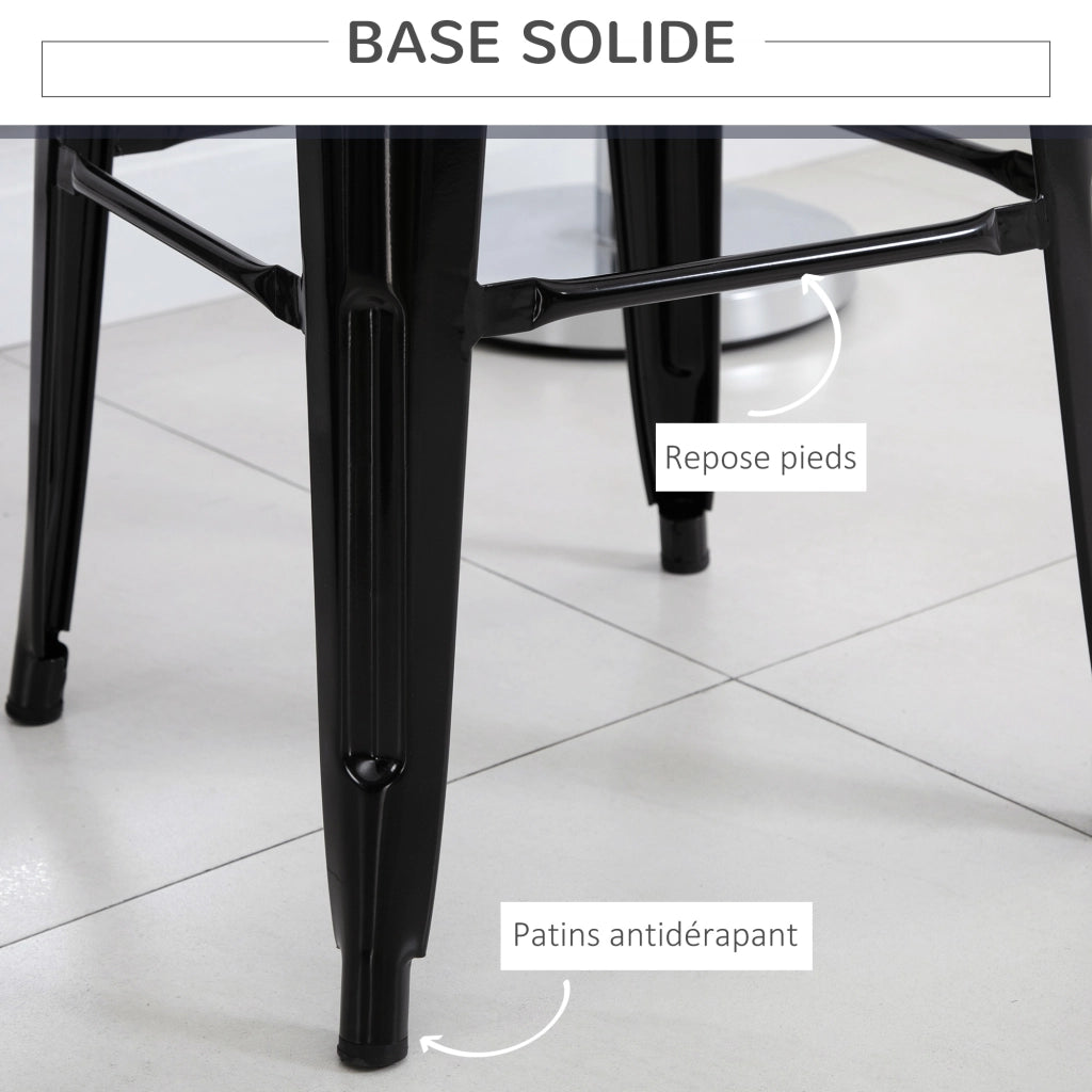 Sgabelli da Bar 4 Pezzi ¨C Minimal ¨C Struttura in Metallo, Stile Retr¨°, Nero