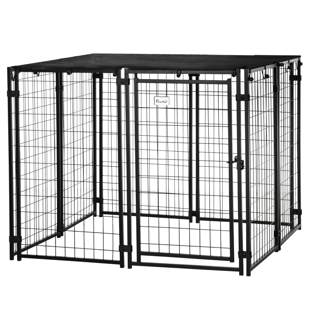 Recinto per Cani Pieghevole con Copertura, 8 Pannelli con Porta Bloccabile, 141x141x113cm, Nero