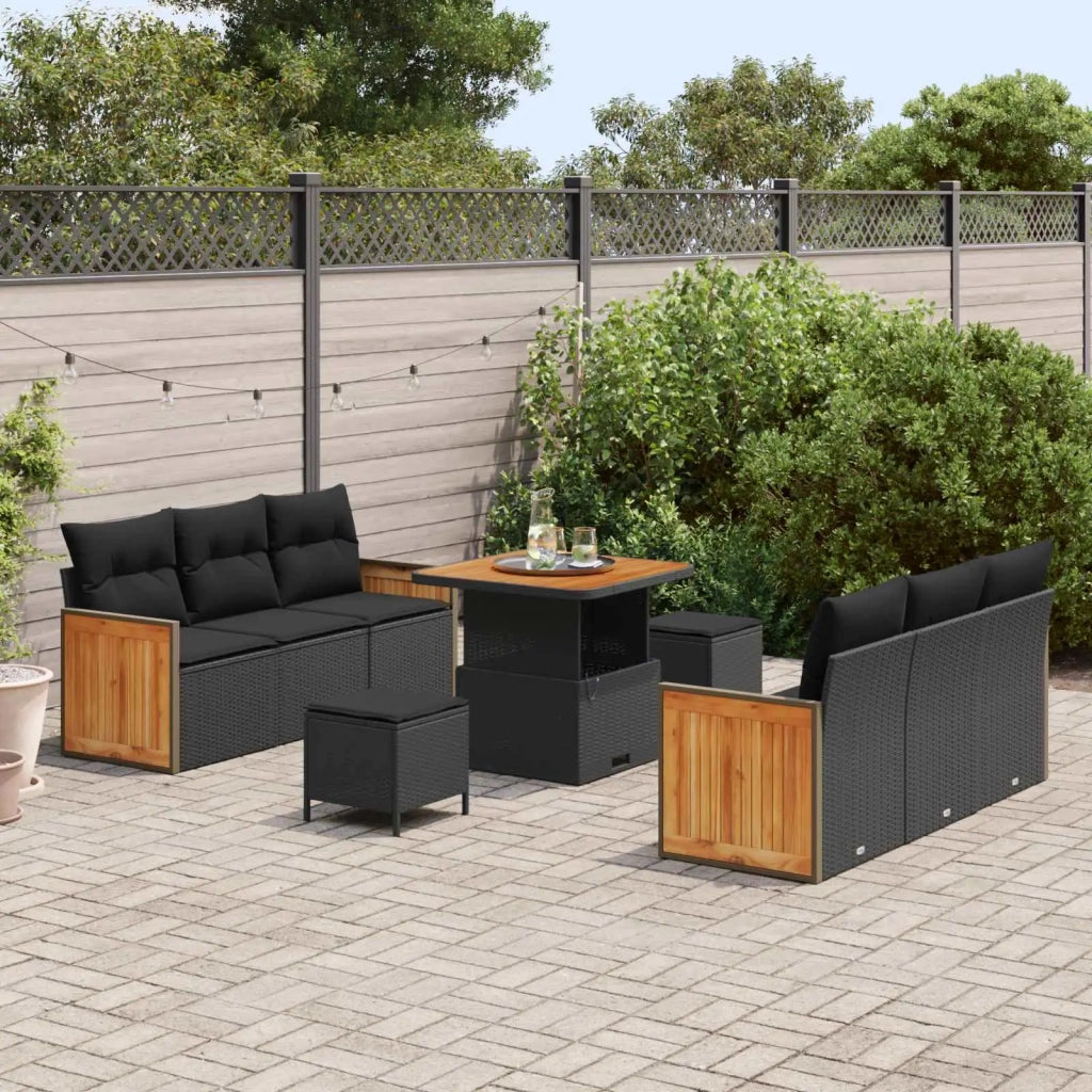 Set Divano da Giardino con cuscino 11 pcs Nero polyrattan
