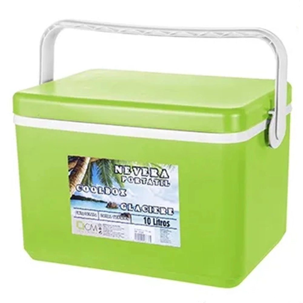 Trade Shop - Frigo Borsa Termica Frigorifero Portatile Con Coperchio Piatto Da 10 Lt Con Maniglia - Verde Chiaro
