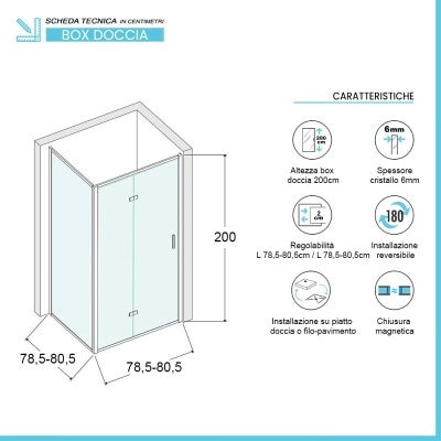 Box doccia 80x80 cm con porta a soffietto serigrafata H 200 cm Ted