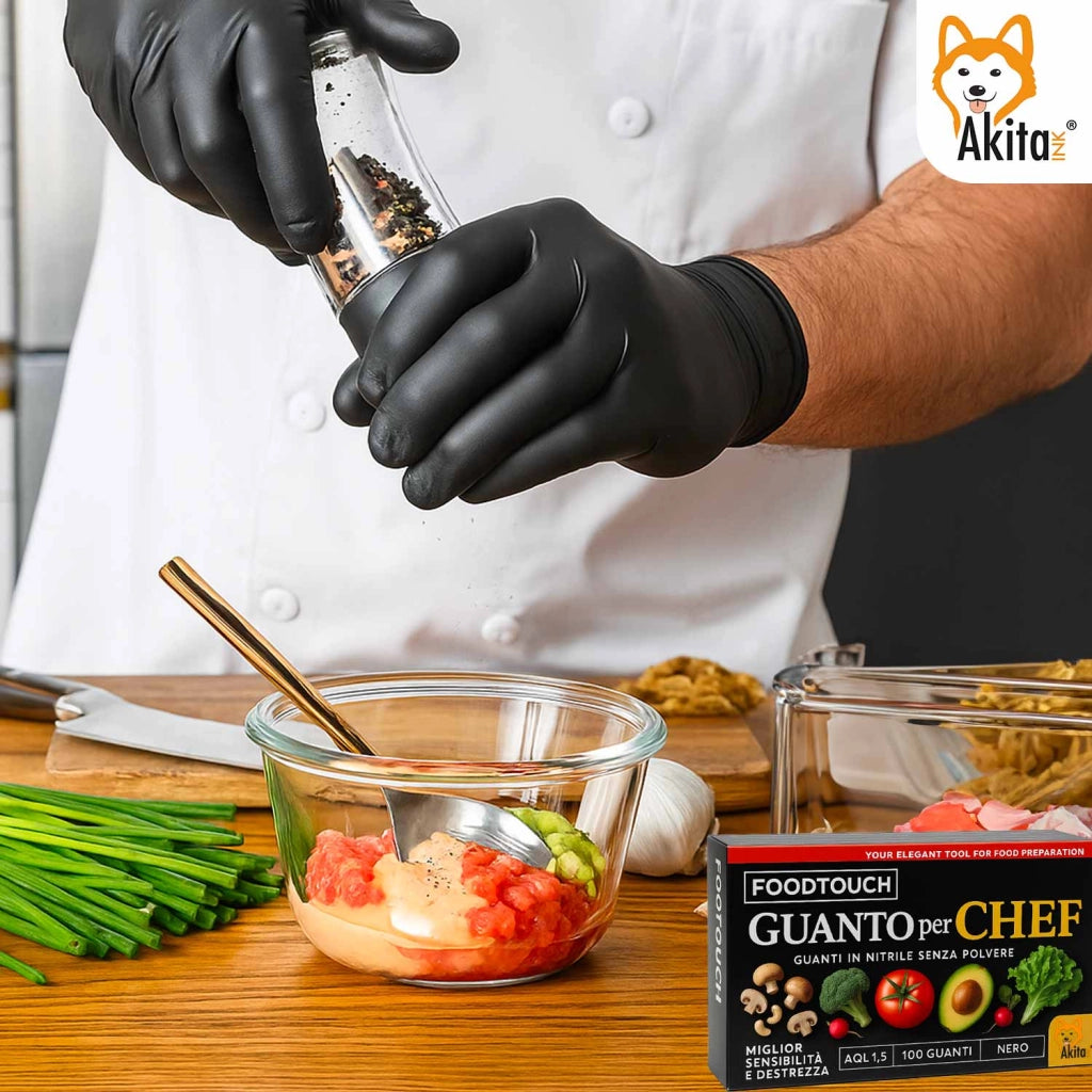 Akitaink Guanti Nitrile Neri Chef Food Touch S 100pz