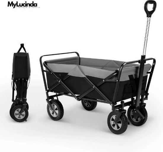 Carrello Trasportabile Opaco 100L – Carrello Trasportatore con Manubrio Regolabile e Lato Porta – Adatto a Tutti i Terreni – Max. 80kg – Nero