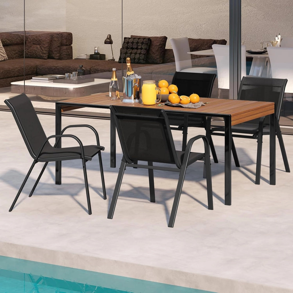 Set di 2 Sedie Impilabili, Sedia da Giardino con Corrimano, Telaio in Acciaio Tubolare Verniciato a Polvere, Sedia per Giardino e Patio