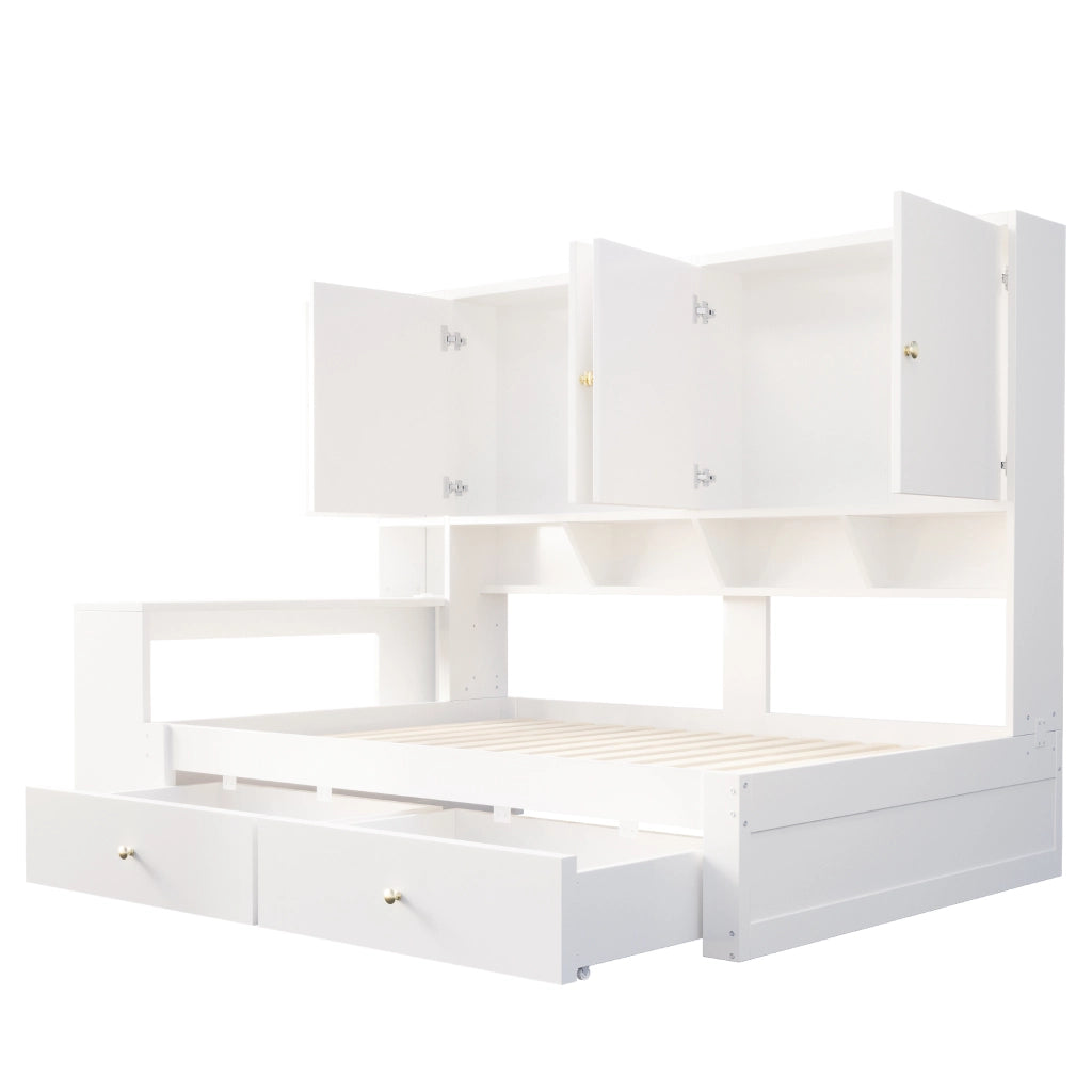 Letto singolo 90 × 200 cm con scrivania integrata armadi cassetti LED e prese elettriche bianco