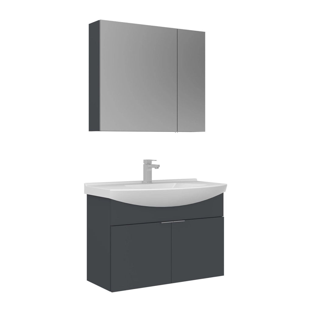 Set mobile lavabo con specchio (2 pezzi) "Purus 80" - 80 x 50 x 58 cm - Antracite opaco
