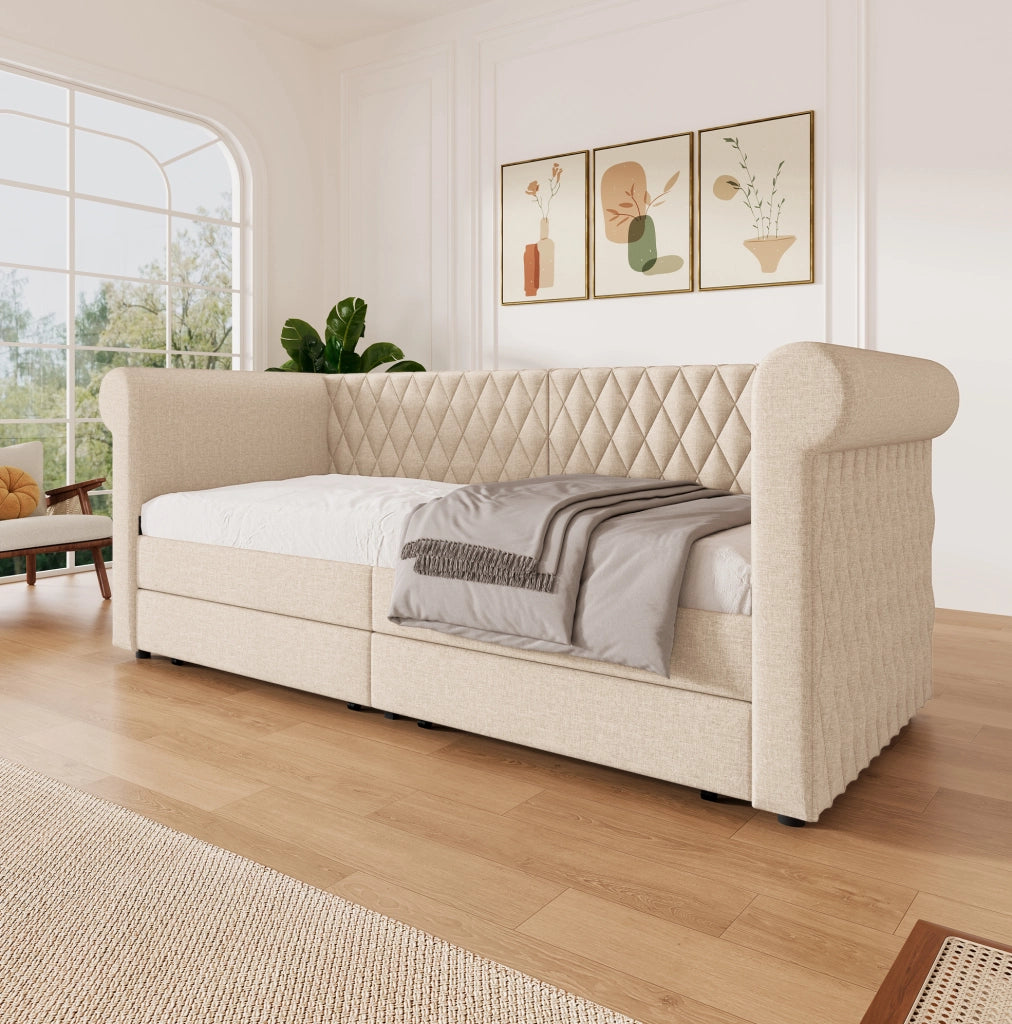 Divano letto vintage 90x200 cm con 2 cassetti e struttura resistente