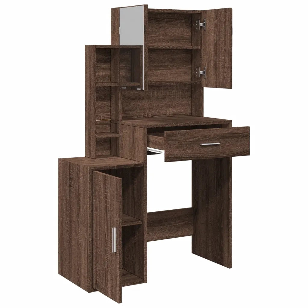 Toeletta | Tavolo da Trucco con Armadietto Rovere Marrone 80x35x132 cm