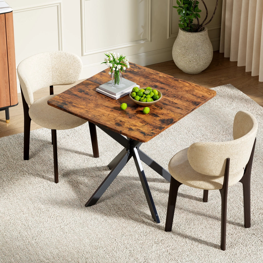 Tavolo da pranzo quadrato con struttura a X e 4 piedini regolabili, per cucina e soggiorno, in truciolare, marrone, 80 × 80 × 75 cm