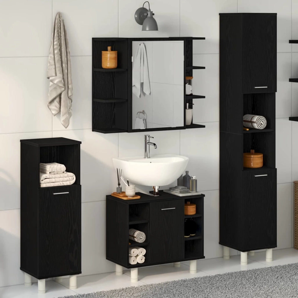 Set di mobili per il bagno 4 pcs Nero 30 x 30 x 179,5 cm 3333047