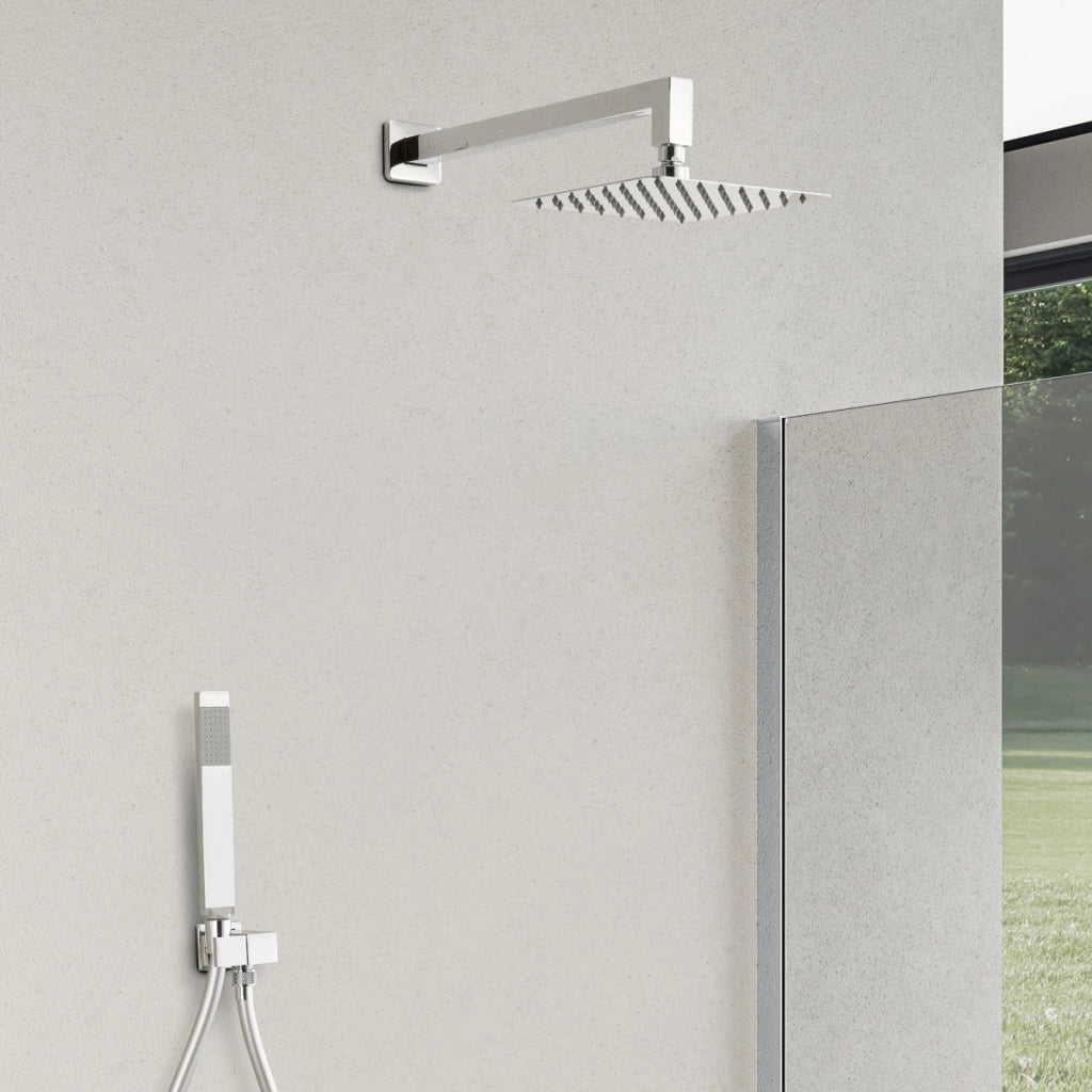 Set doccia braccio soffione e doccetta in ottone cromato, misura 20x20