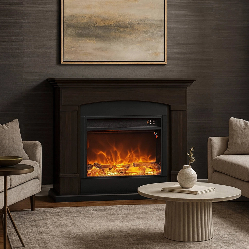 Caminetto Fuego Monica Wenghe 1500w a Parete Con Cornice Telecomando e Bruciatore 1500w Wenge