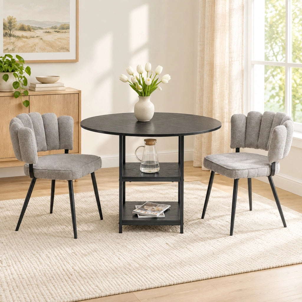 Set tavolo rotondo 107 cm nero e grigio MDF e metallo; 2 ripiani aperti
