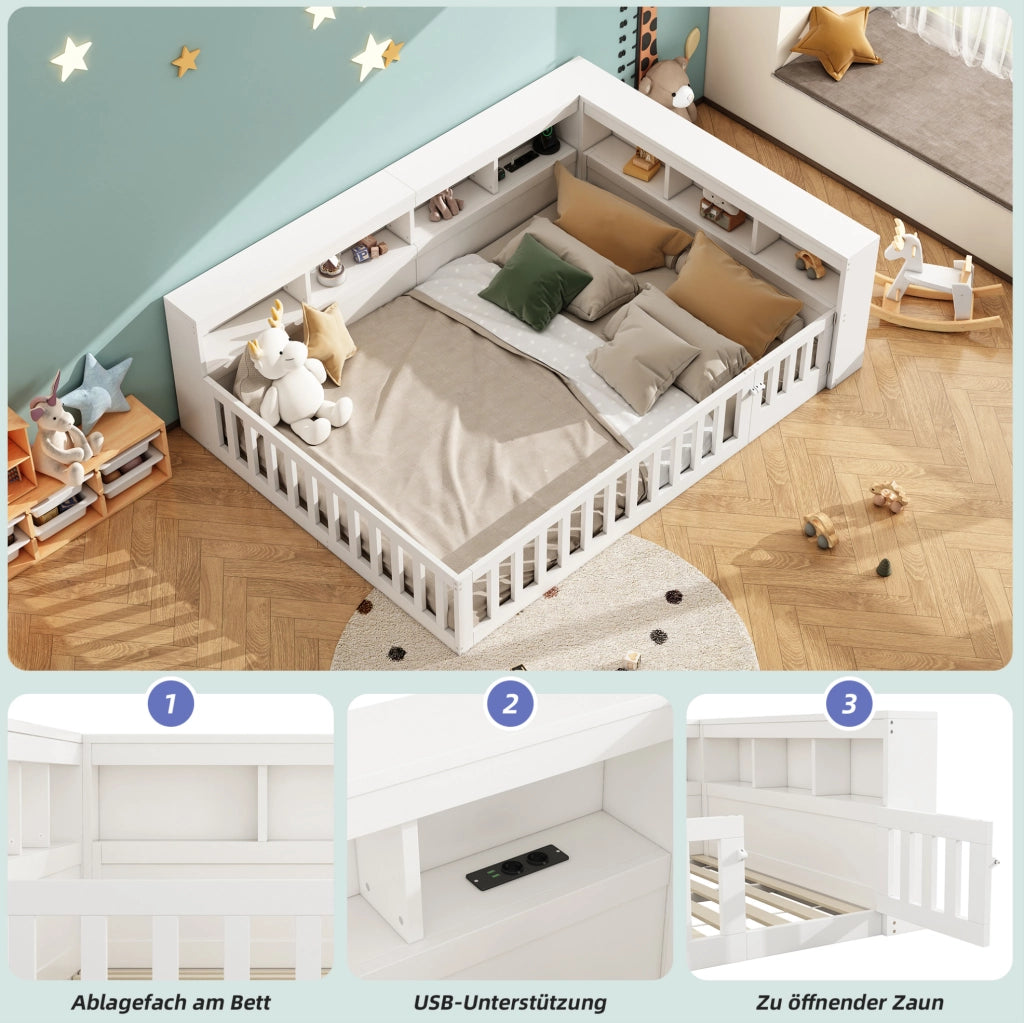 Letto da giorno con vano contenitore; prese e USB; per materasso 140x200 cm; bianco