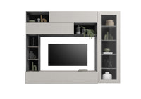 Parete Attrezzata Design Contemporaneo 277x40x210 cm con Anta Vetro Pratiko Ghisa e Pietra