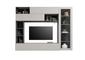 Parete Attrezzata Design Contemporaneo 277x40x210 cm con Anta Vetro Pratiko Ghisa e Pietra