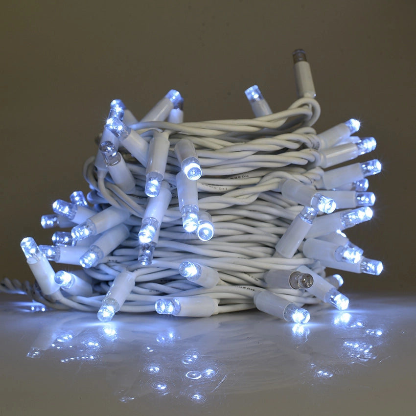 CATENA LUMINOSA PROFESSIONALE 100 MAXI-LED F8 CAVO BIANCO LUCE BIANCA INTERMITTENTE - PERFETTA PER DECORAZIONI INTERNE ED ESTERNE