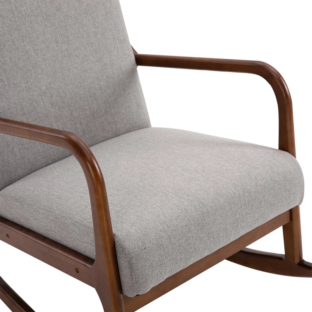 EasyComfort Poltrona a Dondolo Imbottita, Design Vintage in Legno e Poliestere Grigio, per Interni, Ufficio, Soggiorno, 64x86x80cm