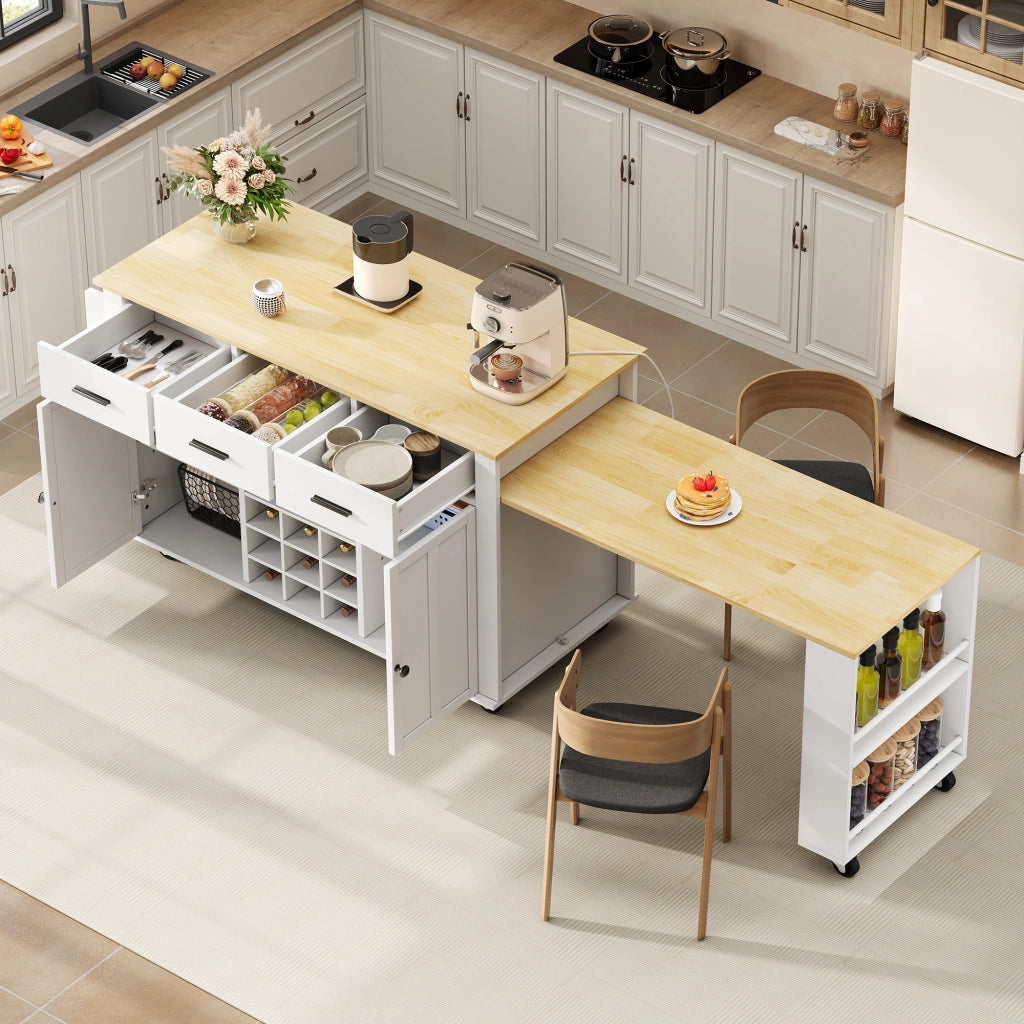 ISOLA cucina con piano estraibile 136(223)x50x93 cm MDF Bianco/Naturale