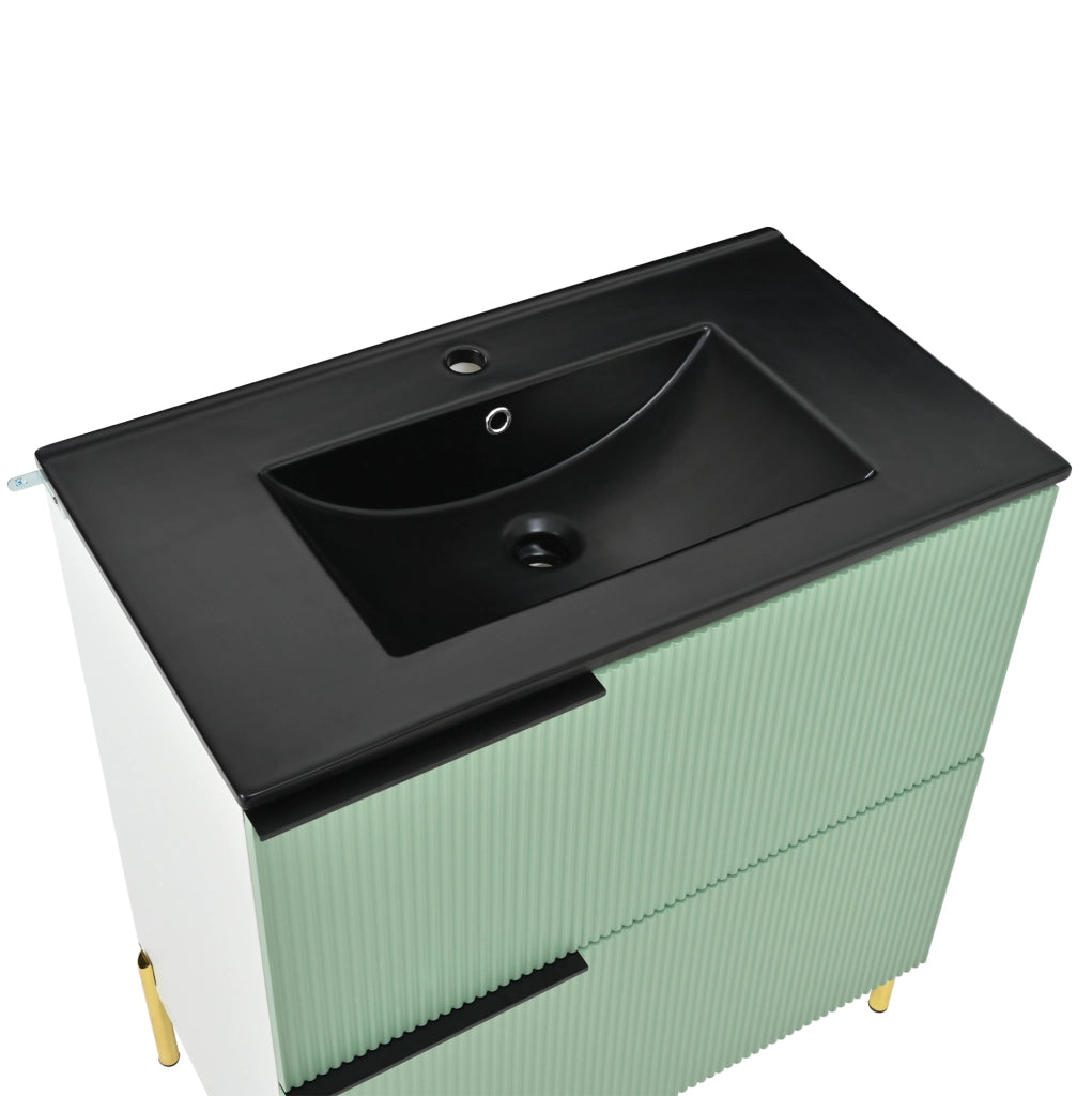 Mobile bagno freestanding con lavabo in ceramica, 2 cassetti, MDF, verde