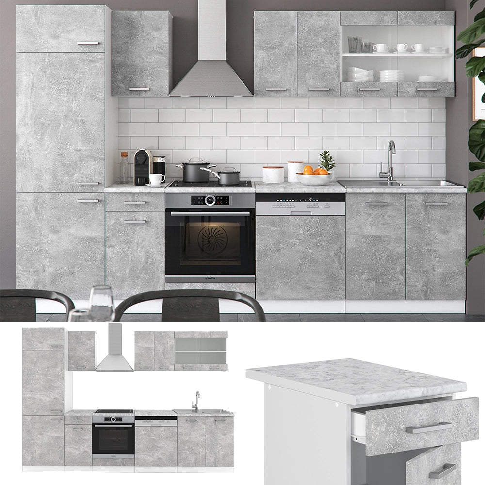 Vicco Cucina componibile Calcestruzzo 300 cm senza piano di lavoro
