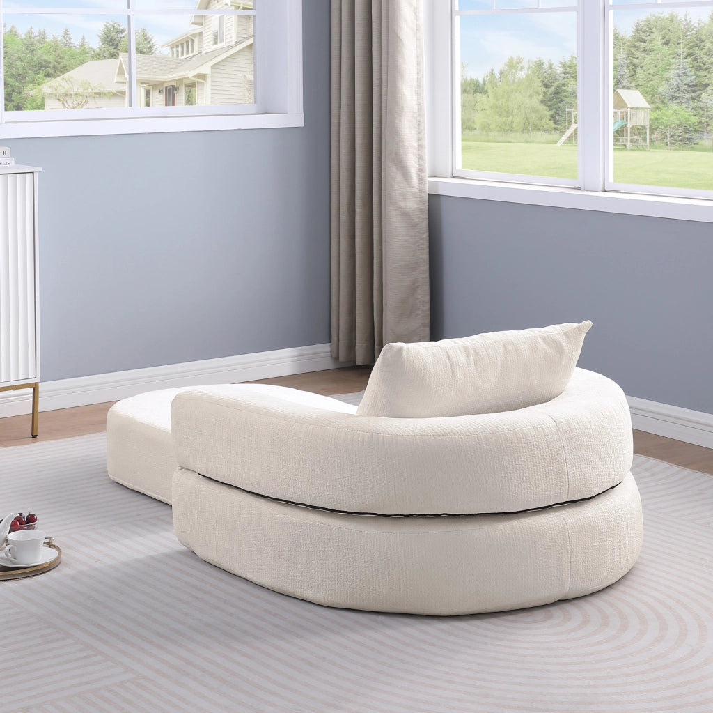 Divano modulare compatto in tessuto ciniglia beige