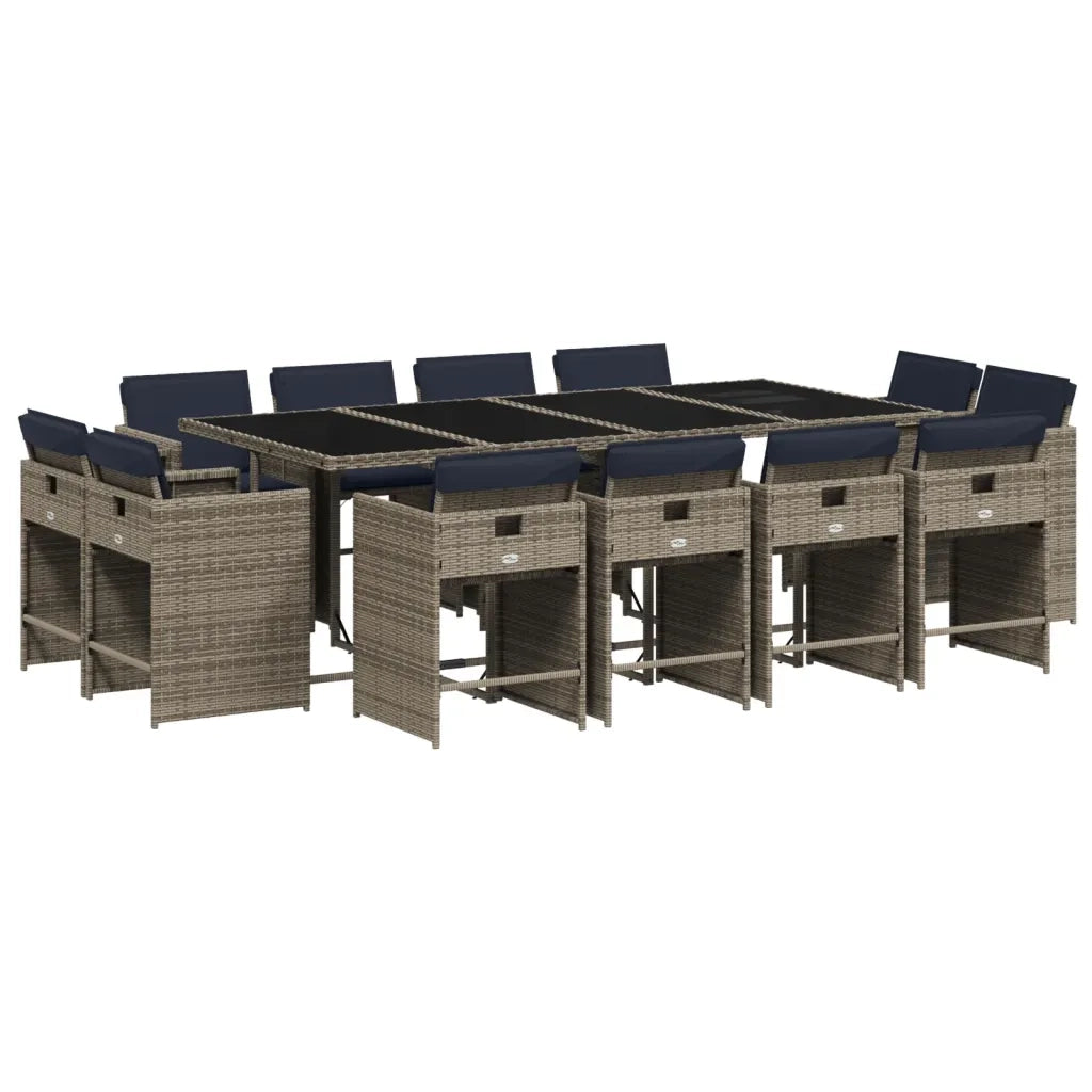 Set da pranzo da giardino da 13 pz con Cuscini in Polyrattan Grigio 3277992