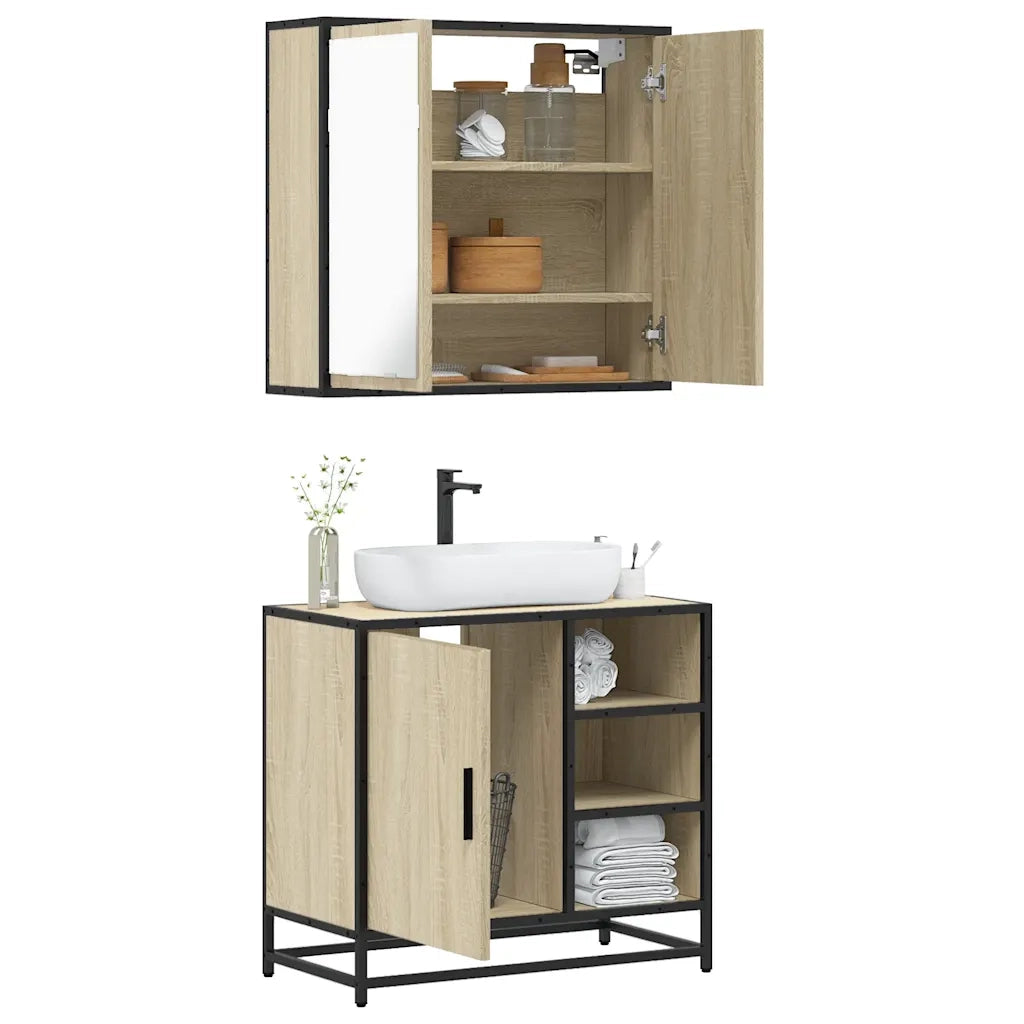 Set Mobili da Bagno 2 pz Rovere Sonoma in Legno Multistrato 3300906