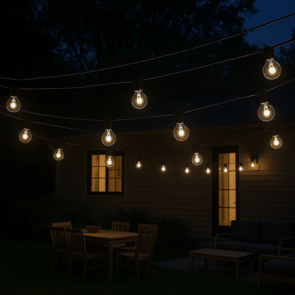 Cordoniera LED 9,8m con 10 Lampadine G40 a Luce Calda E12, Prolungabile per Esterni, Giardino, Eventi, Ristoranti - Lampadina Omaggio Inclusa