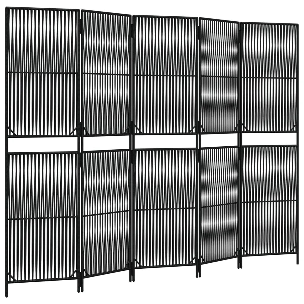 Divisorio per Ambienti | Divider per stanze | Paravento a 5 Pannelli Nero in Polyrattan