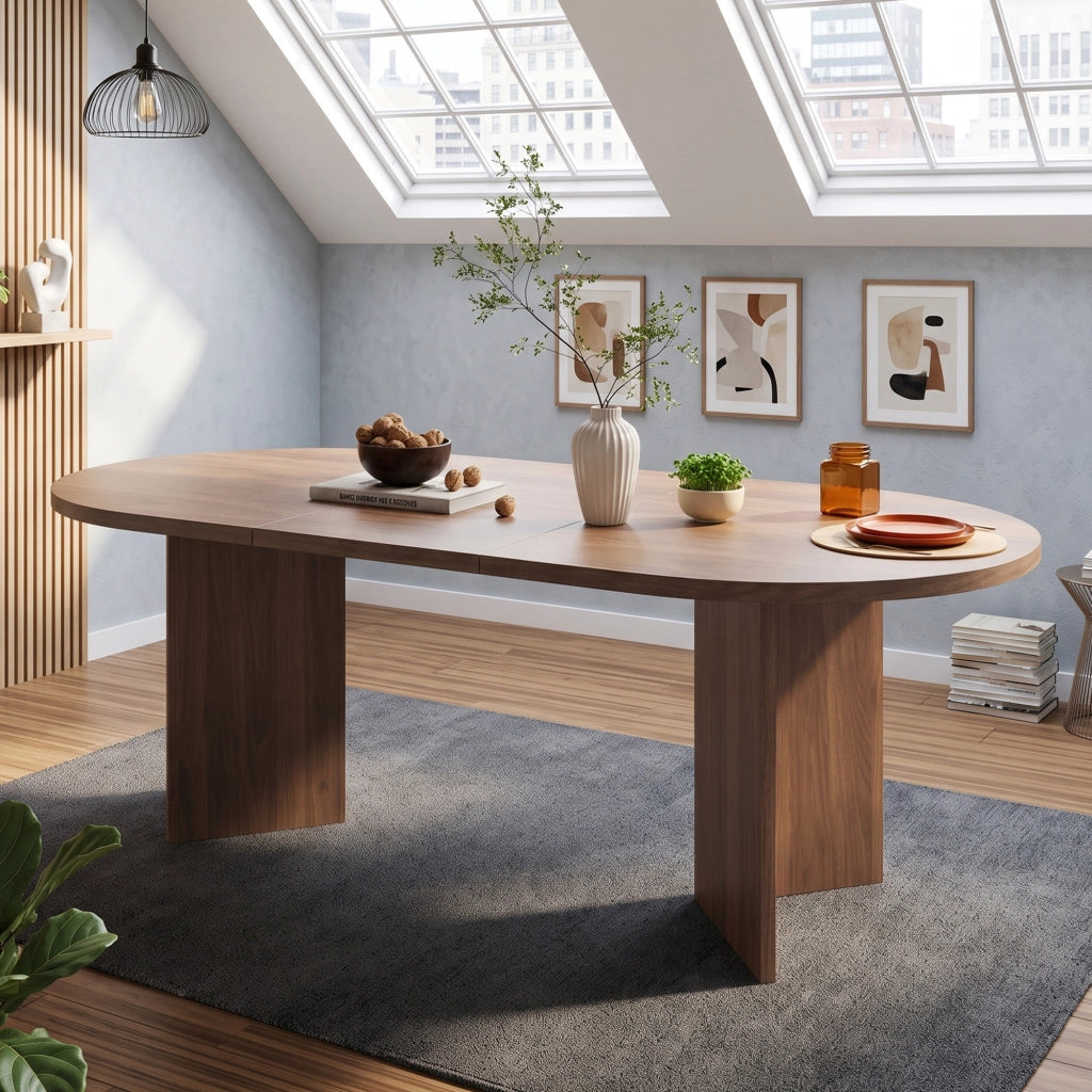 Tavolo da pranzo per 6-8 persone con piano spesso 18 mm e angoli arrotondati in MDF noce per sala da pranzo 160 × 80 cm