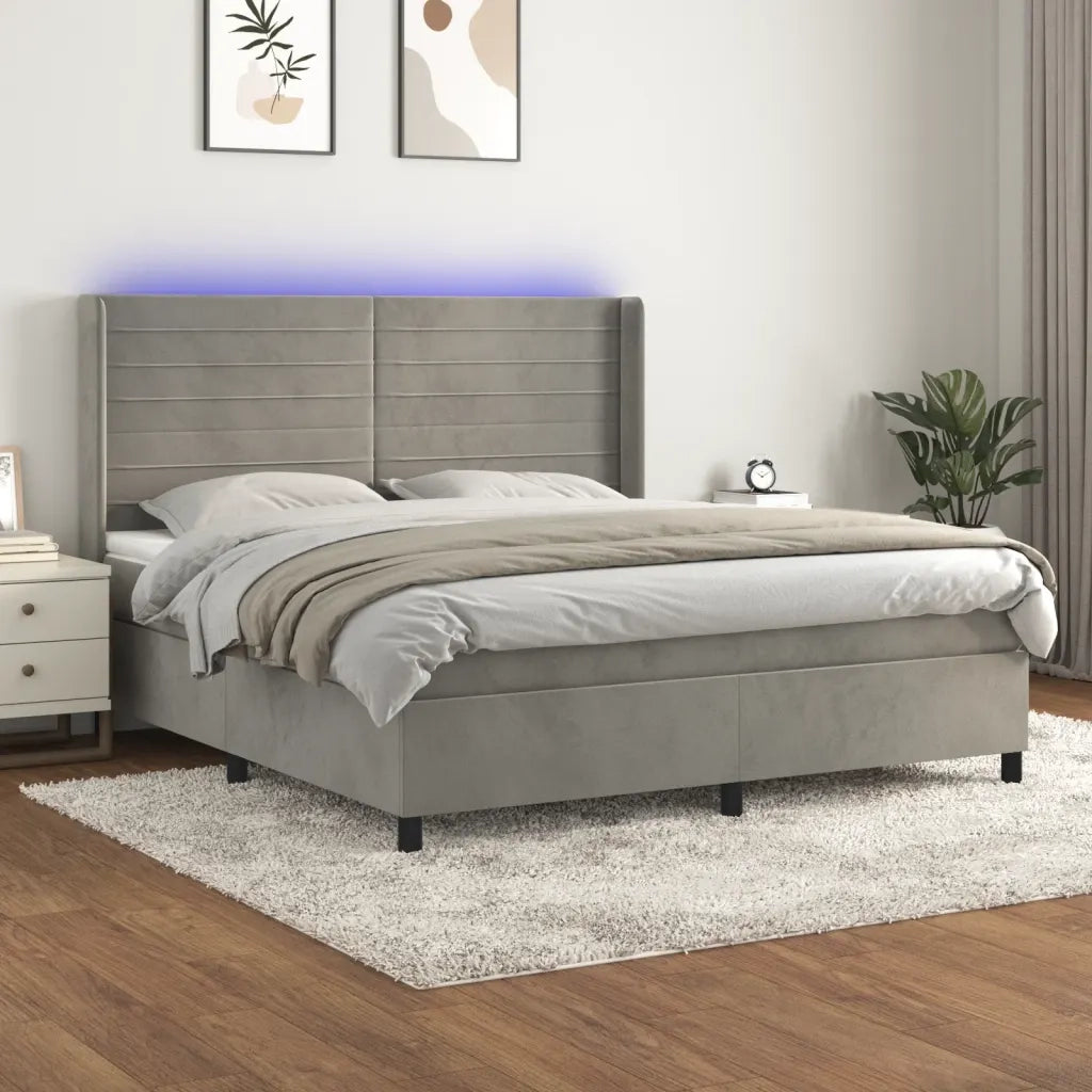 Letto a Molle Materasso e LED Grigio Chiaro 160x200 cm Velluto  cod mxl 71796