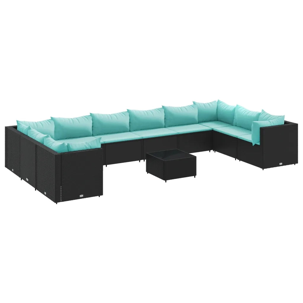 Set Mobili da Giardino 11 pz con Cuscini in Polyrattan Nero 3308292