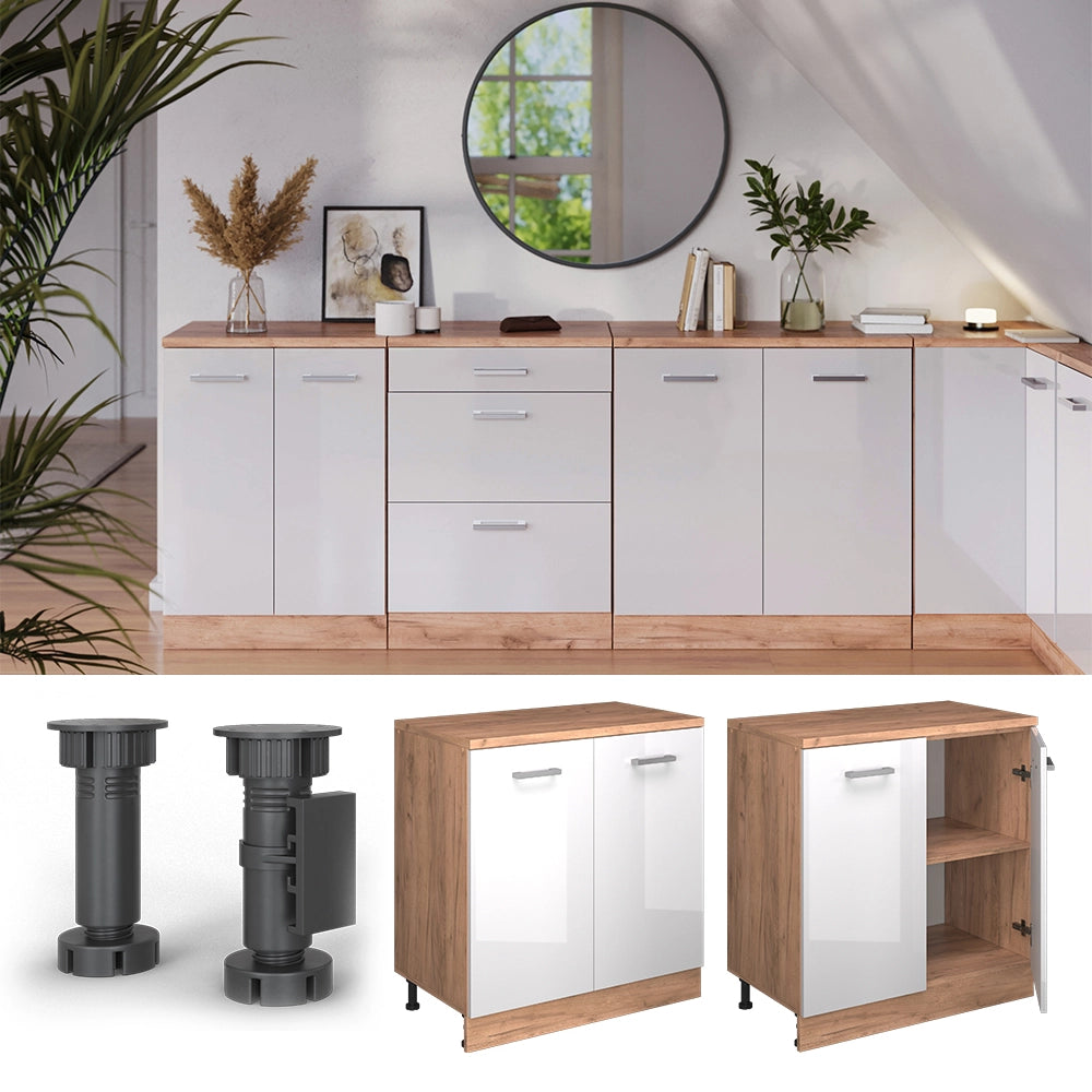 Mobile per mansarda Rion Bianco lucido/Rovere dorato 80 x 83.8 cm senza inclinazione con 2 ante Vicco