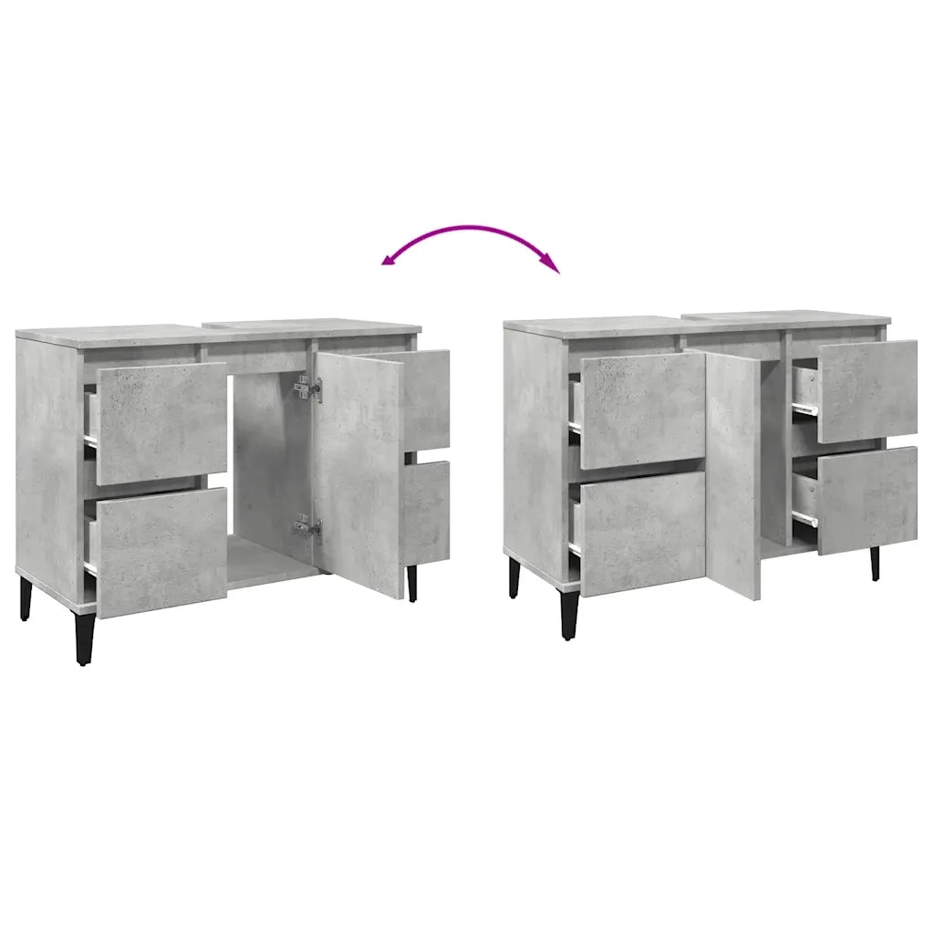 Mobile Lavabo-Armadietto da bagno Grigio Cemento 80x33x60 cm in Legno Multistrato