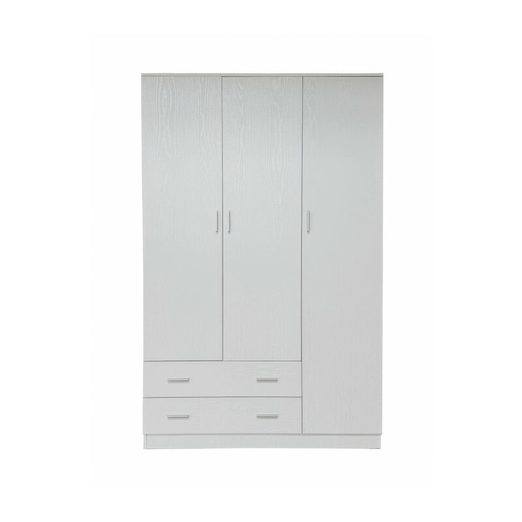 Armadio 3 Ante e 2 Cassetti Bianco Frassino 120 x 52 x 190 cm in MDF con Bordi in PVC Space