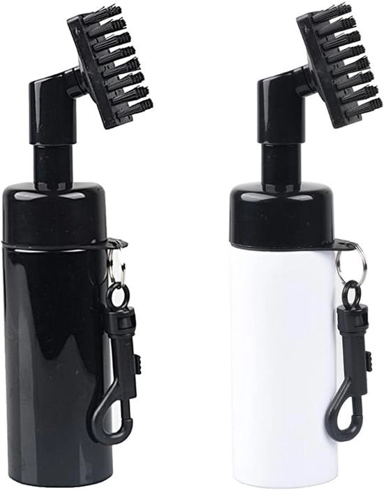 2 golf club borstel reinigatori con spruzzatore integrato e uncino, borstello per pulizia buchi per club da golf, schiuma idratante, pulitore per palloni da golf con flacone di acqua espulsa, regalo per uomini - Nero e Bianco