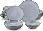 Set da tavola 8 persone - Grigio Relievo - Porcellana - 32 pezzi - Piatti da pranzo - Piatti da dessert - Tazza - Tazza per zuppe