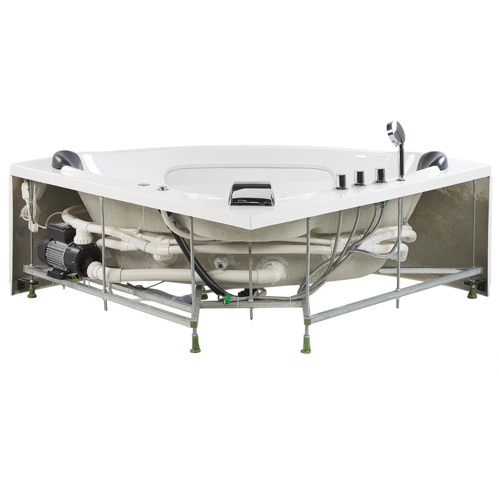 Vasca Idromassaggio Angolare Bianco Sanitario Acrilico con Luci LED 10 Getti Massaggio 146 x 146 cm Stile Moderno