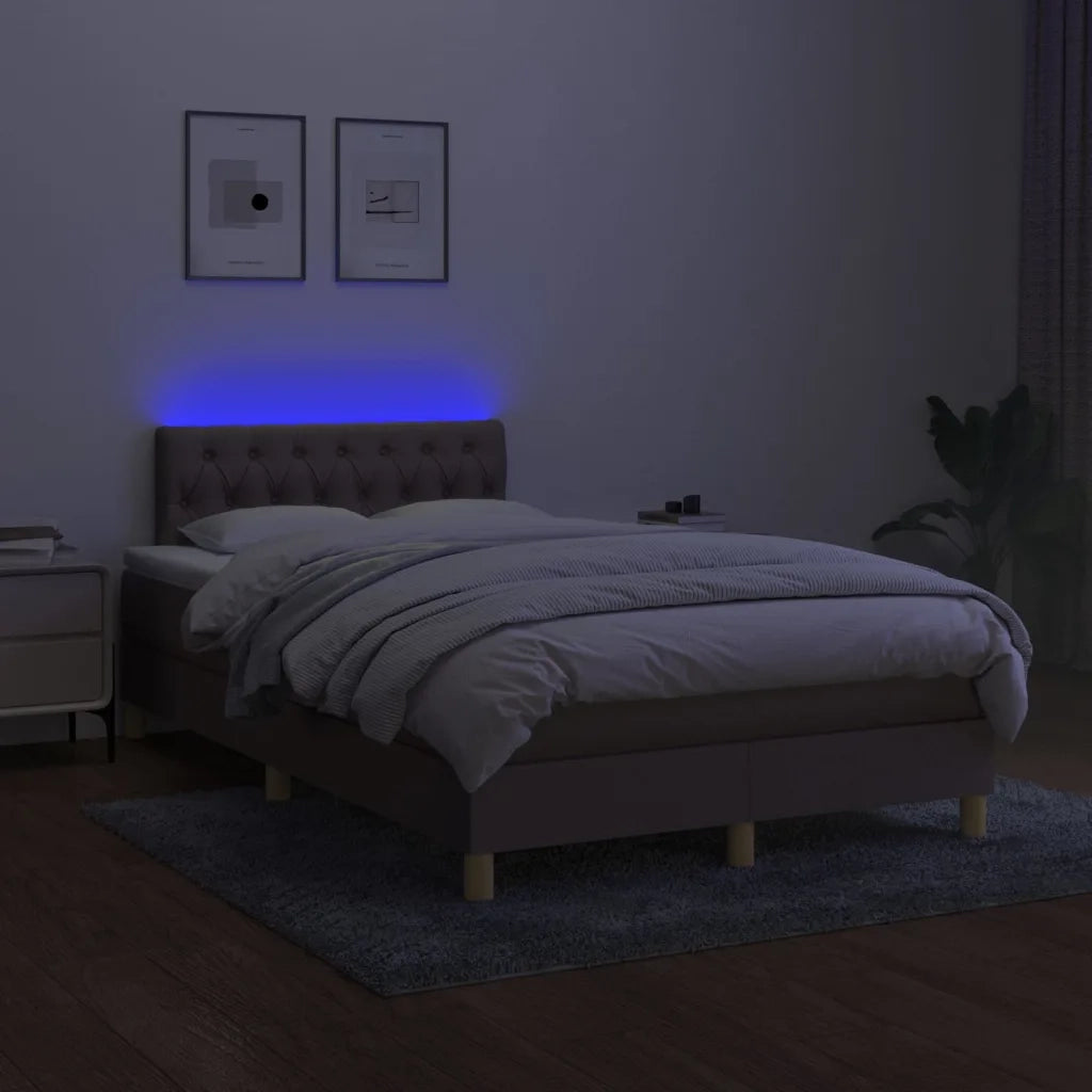 Letto a Molle con Materasso e LED Tortora 120x200cm in Tessuto 3133945