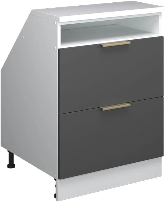 Mobile sottotetto Rion, Antracite-oro, 60 x 81.6 cm con 2 cassetti, carcassa 60 cm profondità, adatto per il salvaspazio sotto tetti spioventi