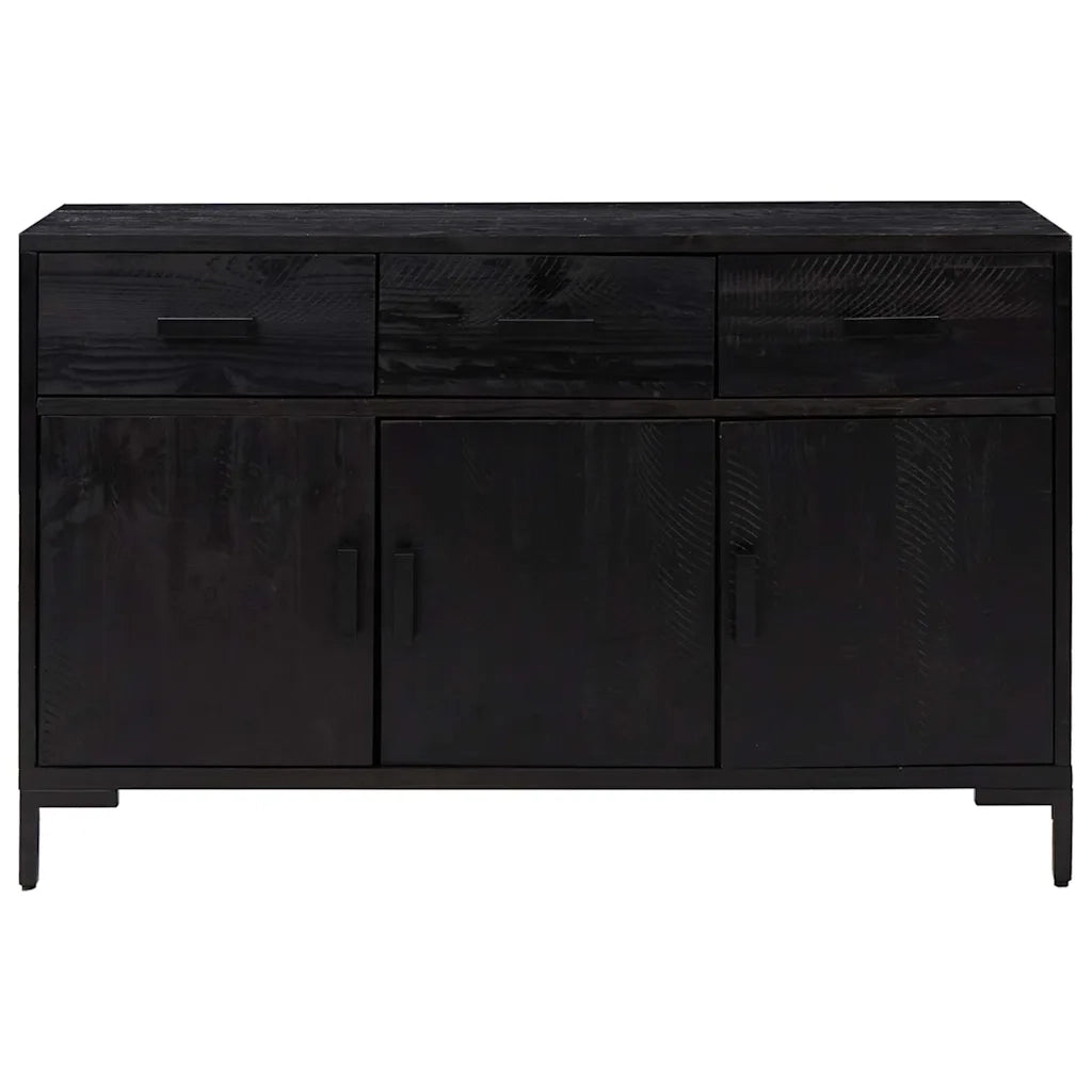 Credenza Nera 110x35x70 cm Legno Massello di Pino Riciclato
