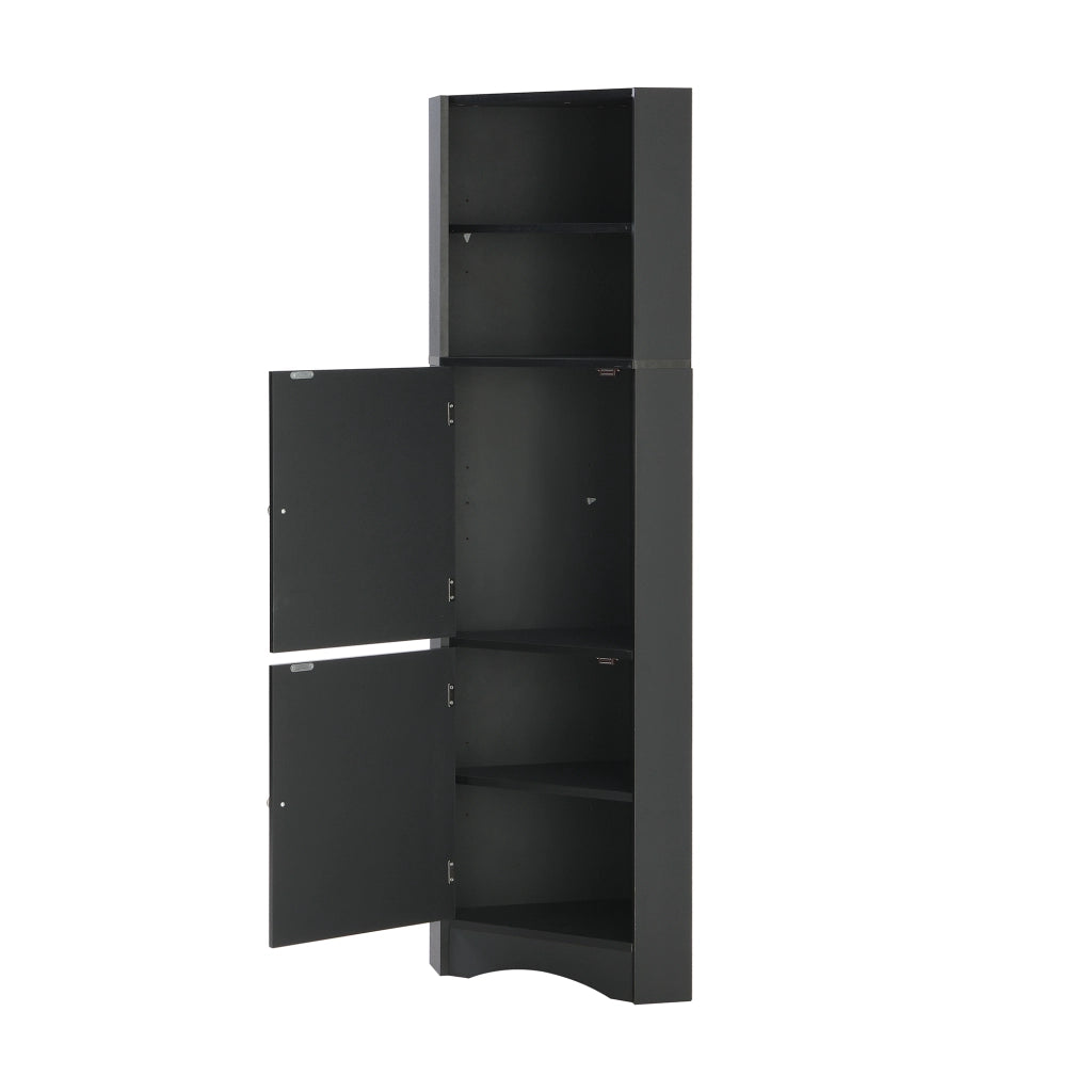 Mobile bagno angolare con vani aperti - per bagno - in truciolare - 36.5×36.5×155 cm - nero