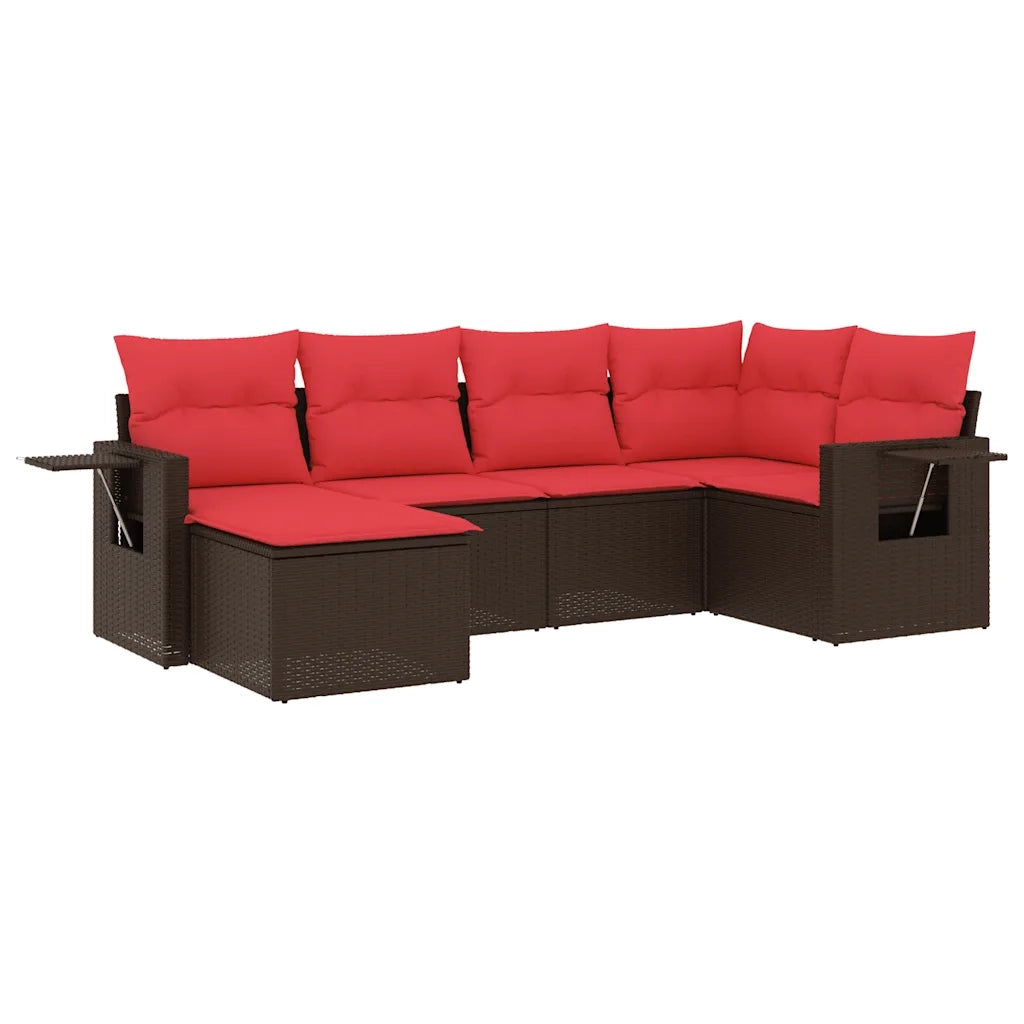 Set Divani da Giardino 6 pz con Cuscini Marrone in Polyrattan 3220463