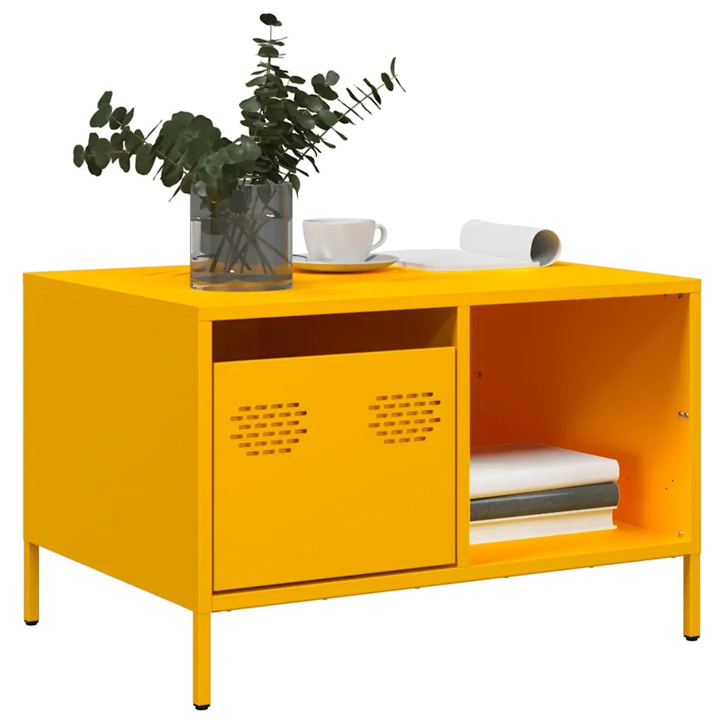 Tavolino-Tavolino da soggiorno-Tavolo Giallo Senape 68,5x50x43,5cm Acciaio Laminato a Freddo