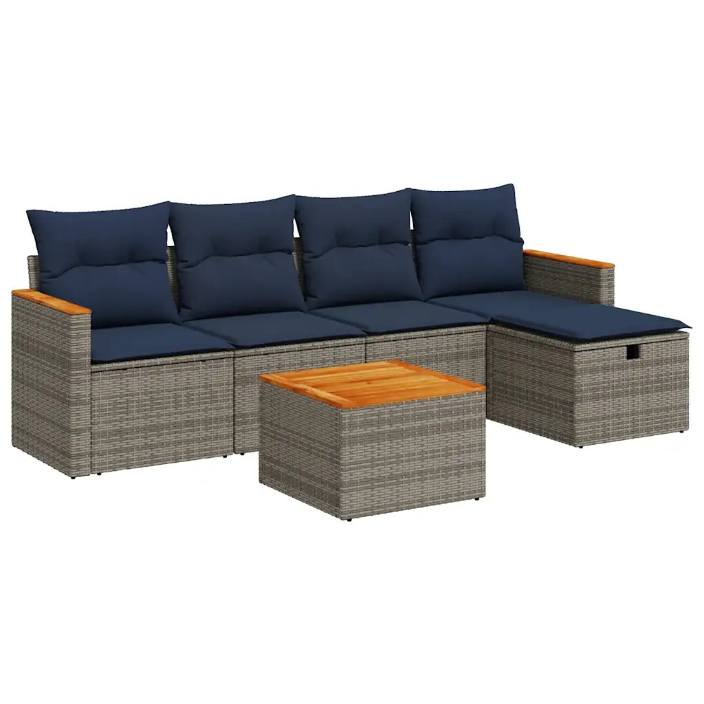 Set Divano da Giardino 6 pz con Cuscini Grigio in Polyrattan 3325911