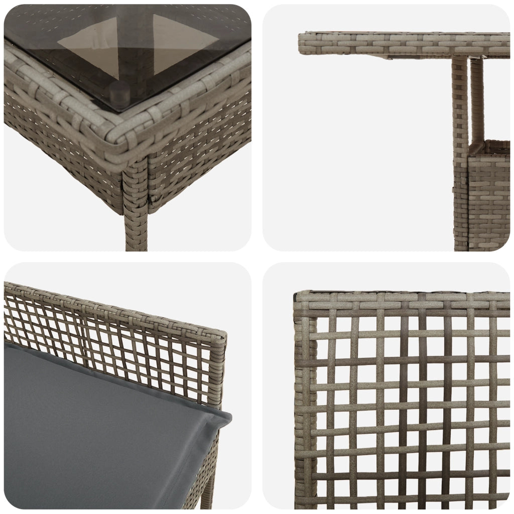 Set da Pranzo Giardino 3 Pezzi Grigio in Polyrattan